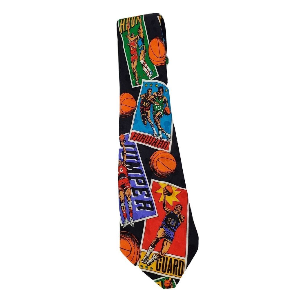 Vintage‎ Men's Silk Necktie Basketball Print Tie Addiction 3.75" Wide GUC